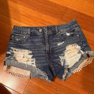 Blue Denim Jean Shorts with lace pockets